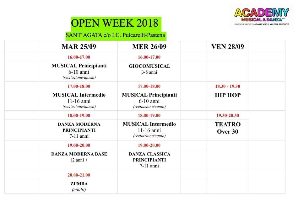 Open week Academy MUSICAL & DANZA