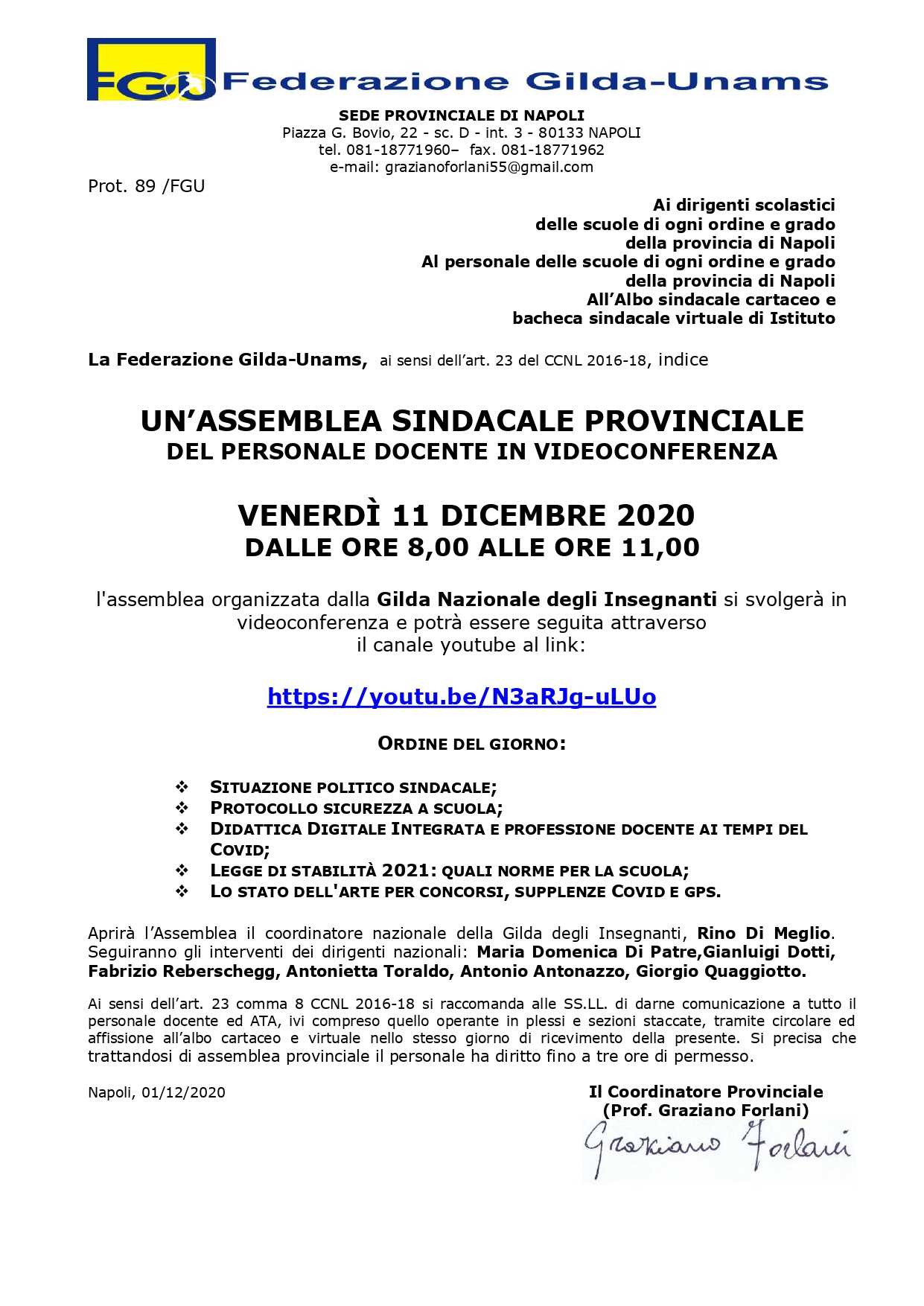 Assemblea sindacale provinciale 11 dicembre